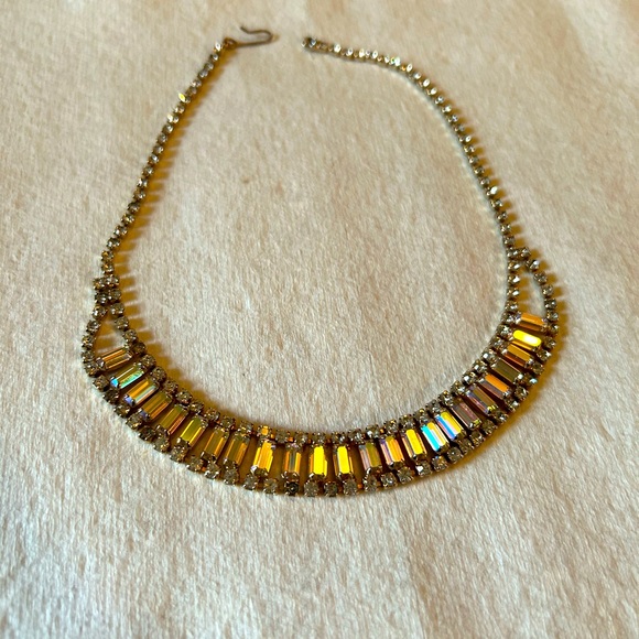 Vintage 1950’s  Baguette cut Aurora Borealis choker. Shepherds hook EUC - Picture 7 of 9
